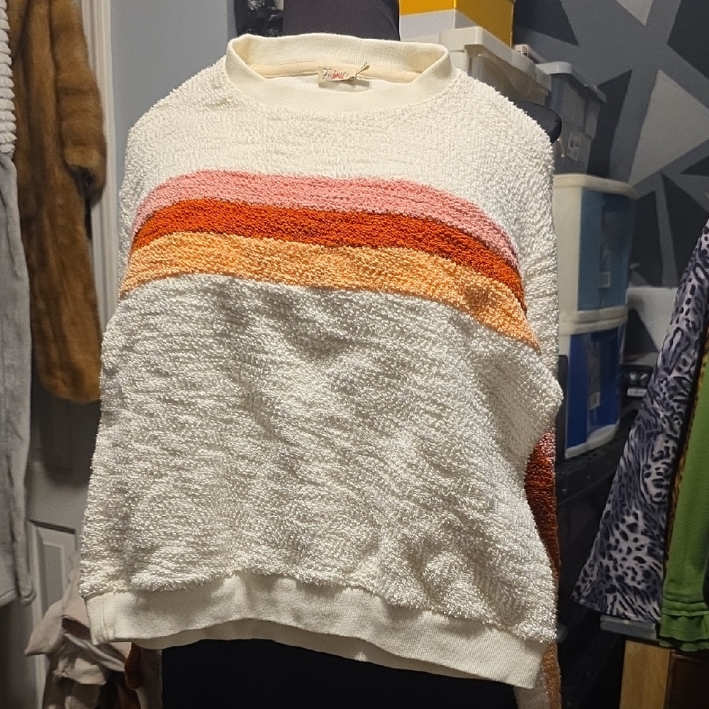 Faherty Women's Cream Sweater with Pink and Orange Stripes